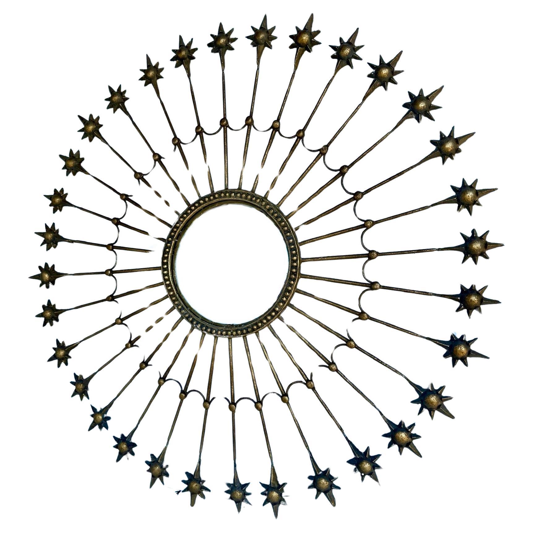 Gran Espejo Redondo Dorado Hoja de Sol Starburst Hollywood Regency