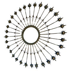 Grand miroir Sunburst Starburst à feuilles d'or Hollywood Regency