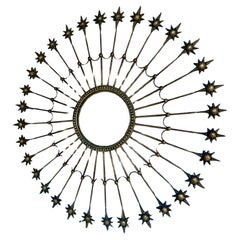 Gran Espejo Redondo Dorado Hoja de Sol Starburst Hollywood Regency