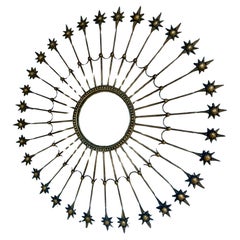 Large Round Gold Leaf Sunburst Starburst Mirror Hollywood Regency