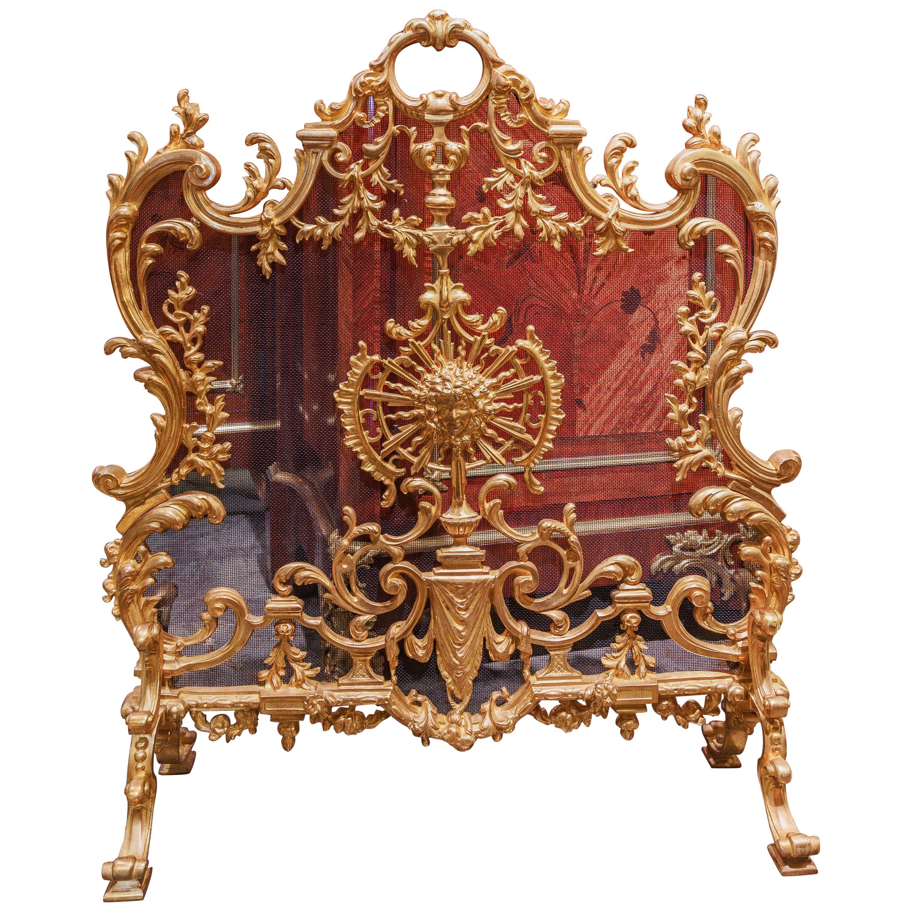 A fine 19th century French Louis XV gilt bronze fire screen