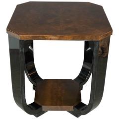 French Art Deco Skyscraper Style Lacquered Occasional Table in Burled Walnut
