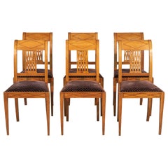 Antique Set of 6 French Art Deco Dining Chairs
