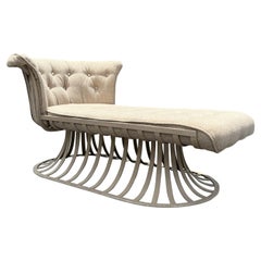 Russel Woodard Mid-Century Modern Aluminum with Beige Finish Chaise Lounge 