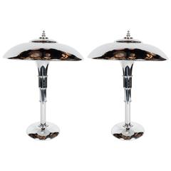 Pair of Art Deco Skyscraper-Style Table Lamps in All-Chrome