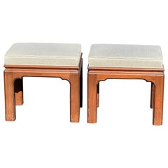 Pair of Solid Cherry Upholstered Ottomans or Stools