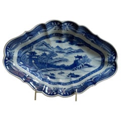 Antique Blue And White Canton Dish
