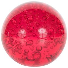 Mid-Century Modernist Ruby Red Paperweight with Glass Bubbles