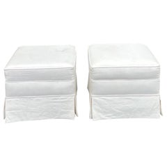 Pair of Oversized Square White Cotton Ottomans