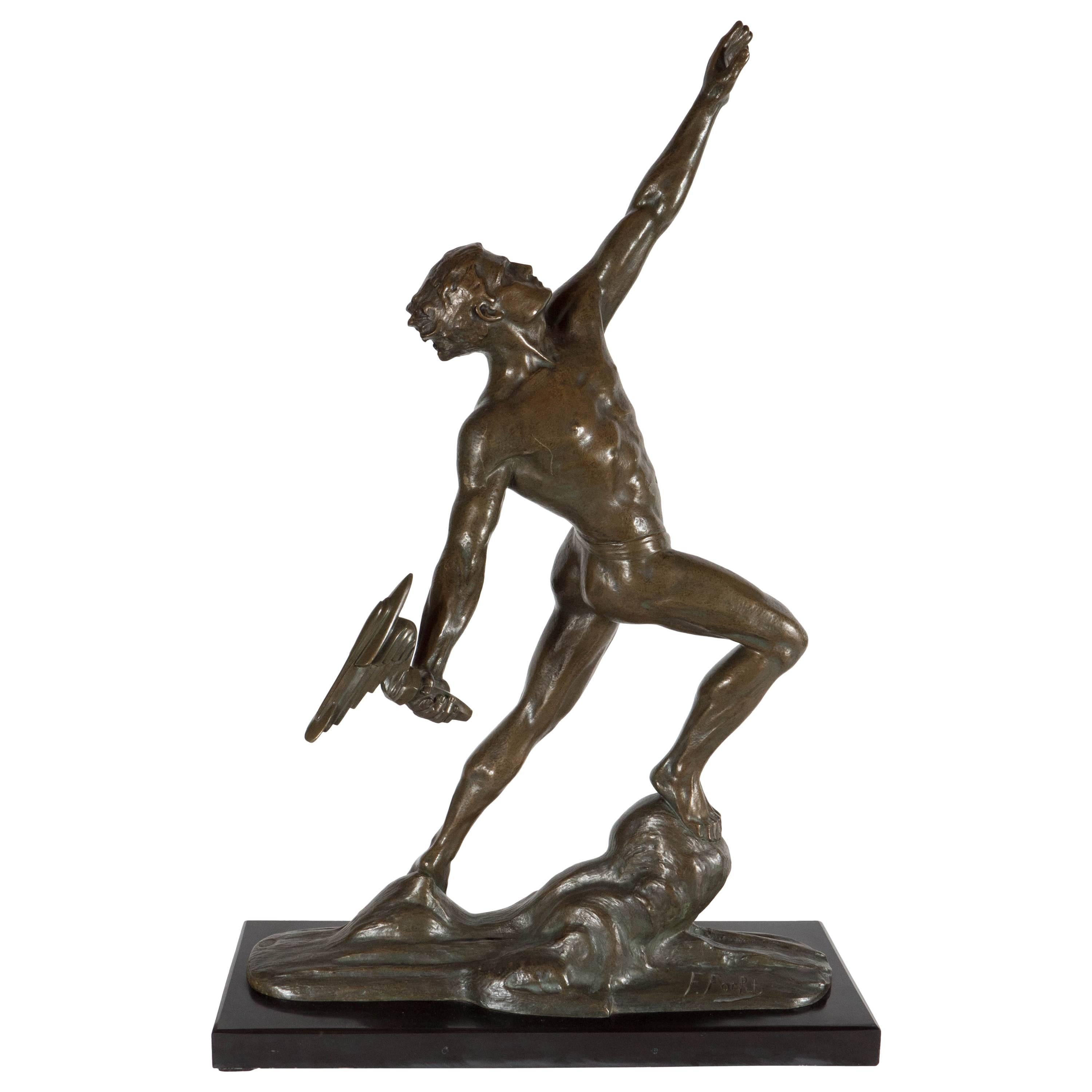 Art Deco Frederic C. Focht Cast Bronze Statue "Toujours Plus Haut"