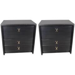 Pair of Nightstands in Ebonized Walnut with Brass "X" Fittings by Paul Frankl 5
