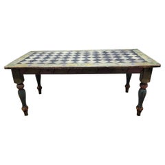 Vintage Rustic Checker Hand Painted Pine Dining Table