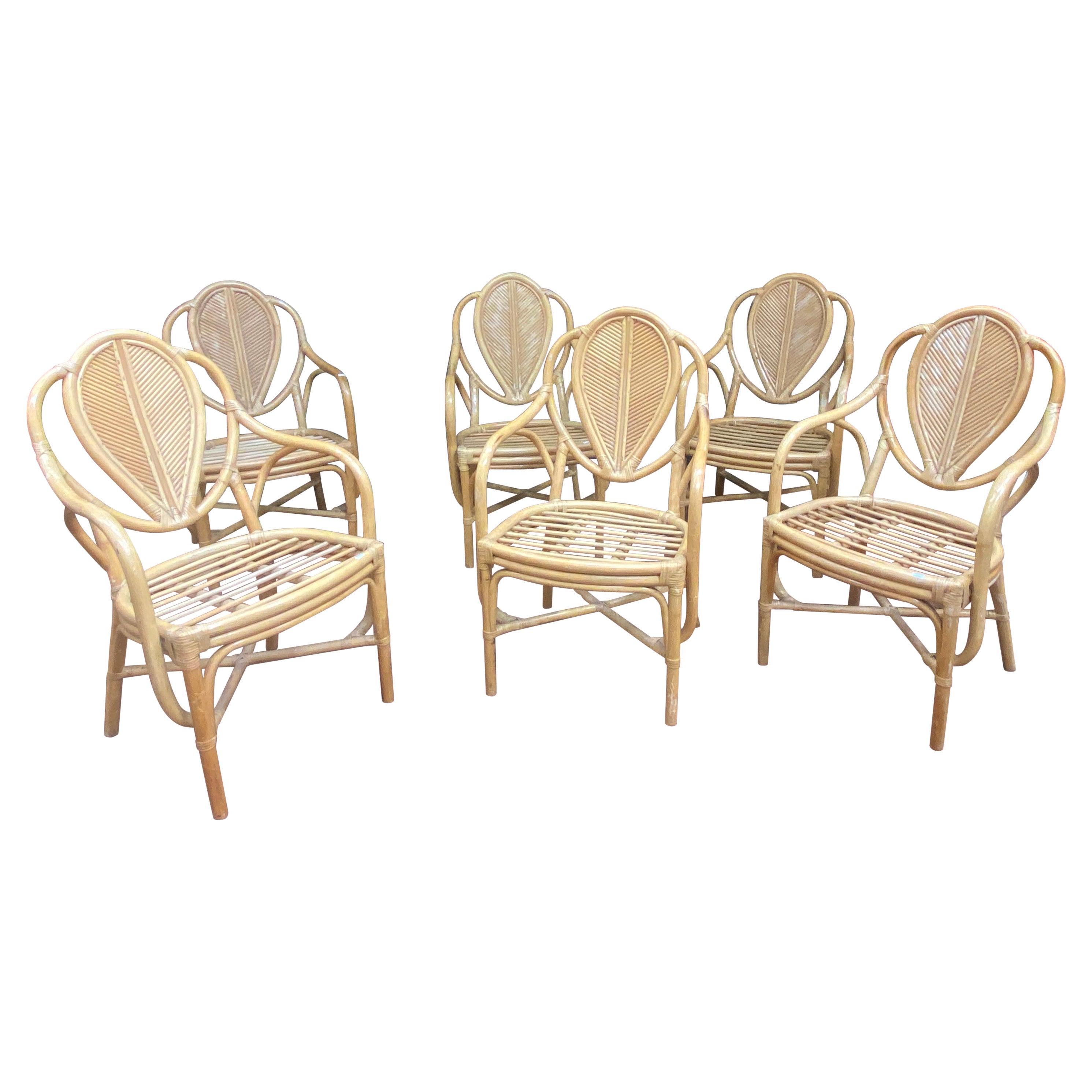 suite de 6 fauteuils en bambou circa 1970 en vente