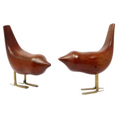 Pair of Danish Modern Teak and Brass Bird Sculptures