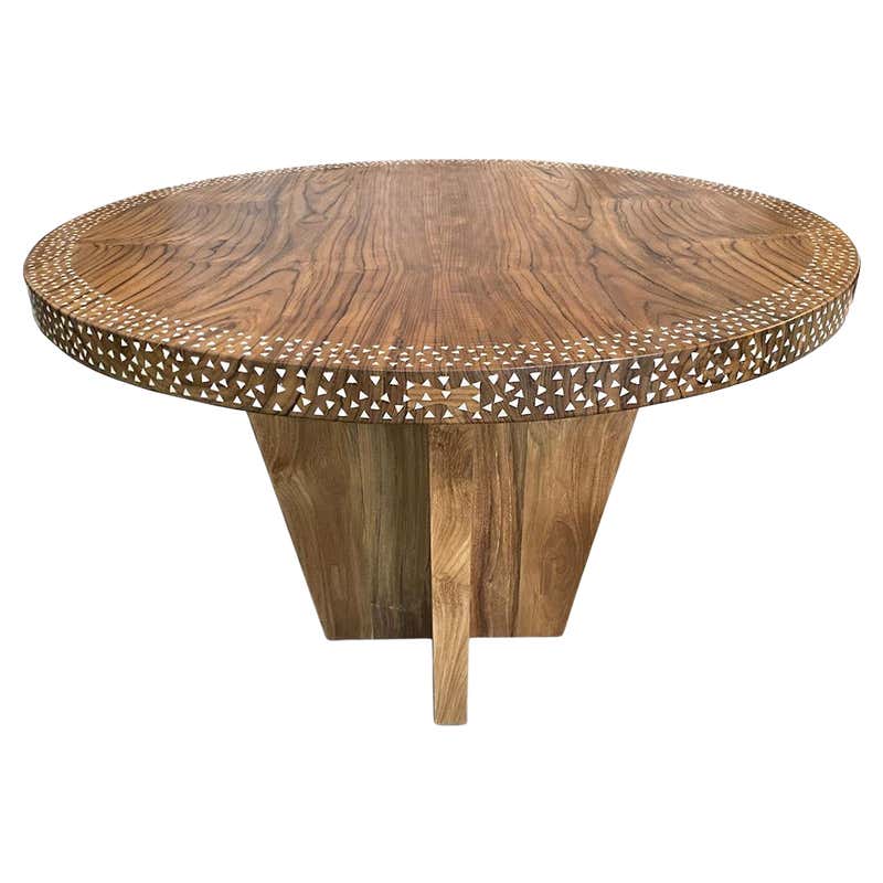 Shell Inlaid Breakfast Table with Bronze-Patina Brass Accents by R&Y ...