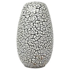 Vase en céramique craquelée noire et blanche des années 1970 par Jasba Keramik
