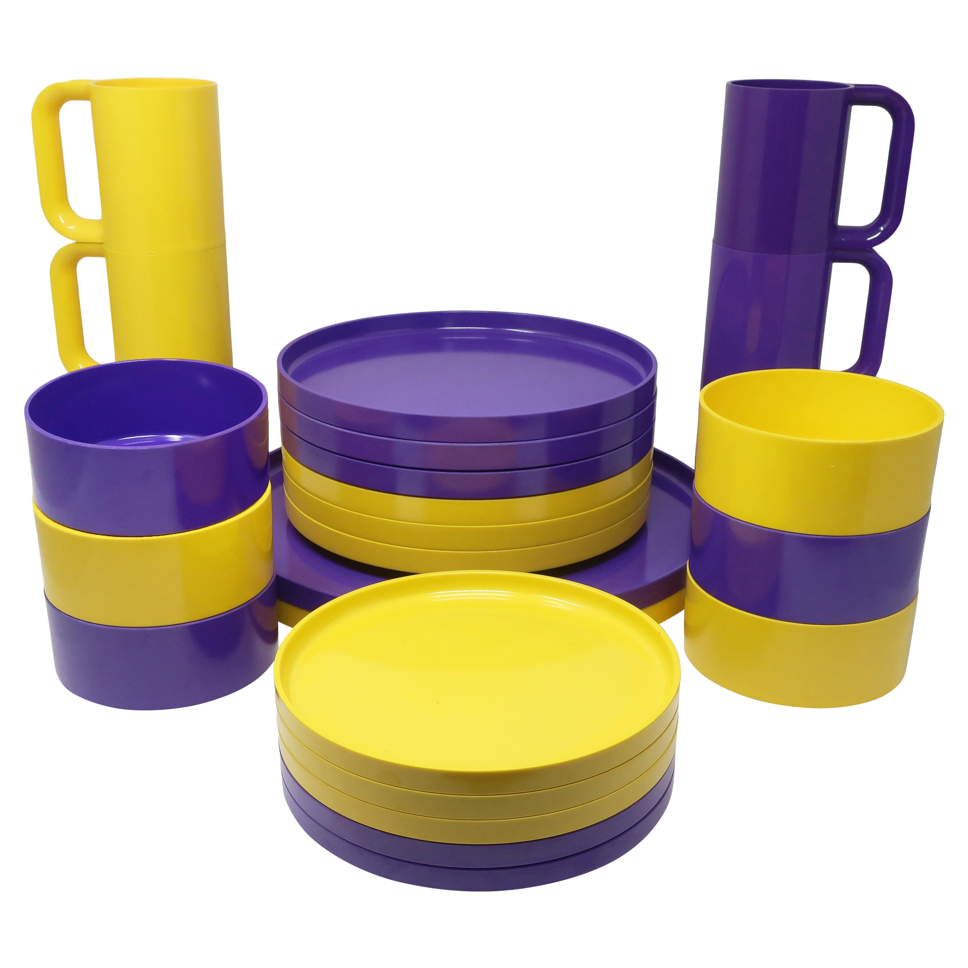 Purple and Yellow Dinnerware by Vignelli for Heller - Service for 6