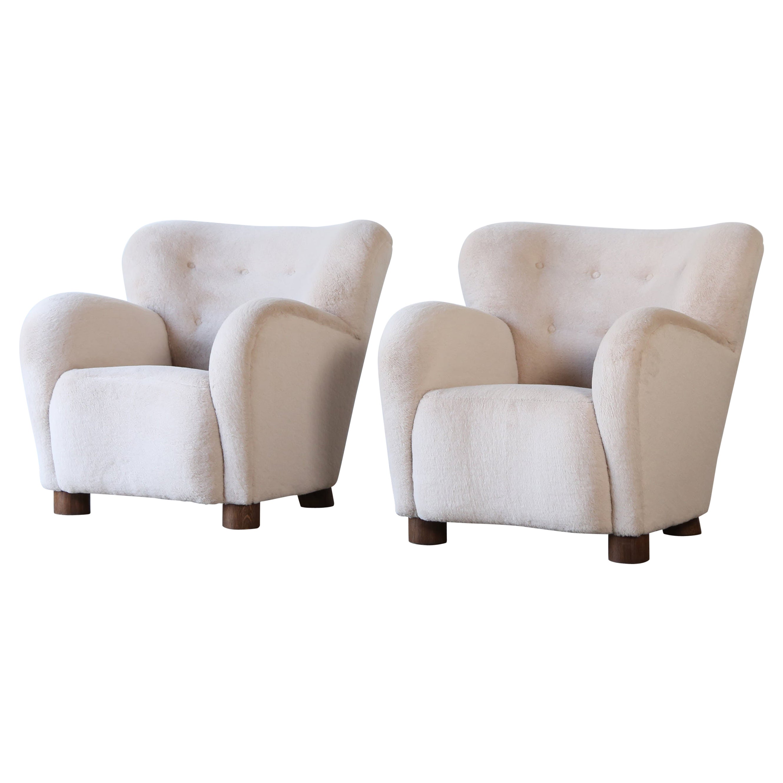 Pair of Lounge Armchairs, Upholstered in Pure Alpaca
