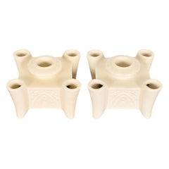 Vintage Rookwood Pottery Arts & Crafts Glazed Ceramic Candlestick Holder, Pair