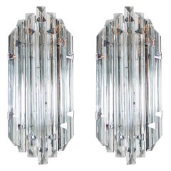 Pair of Mid-Century Modernist Sconces in Smoked Murano Glass with Nickel