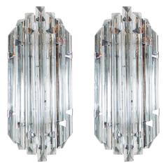 Pair of Mid-Century Modernist Sconces in Smoked Murano Glass & Nickel 8