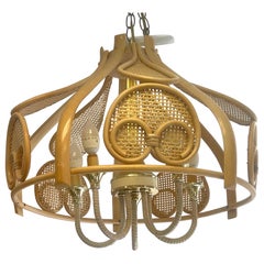 1970’s Italian 5 Light Bamboo and Cane Caged Chandelier