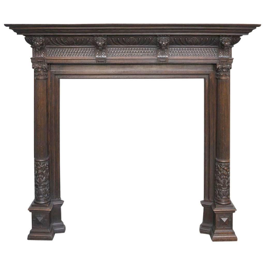 Renaissance Revival Style Carved Oak Fireplace, 19th Century For Sale