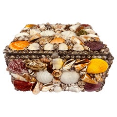 Large multi Colored Natural Sea Shell Covered Box-hinged
