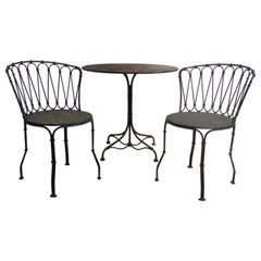 Rare Antique French Iron and Steel Bistro Set - Table & Two Chairs