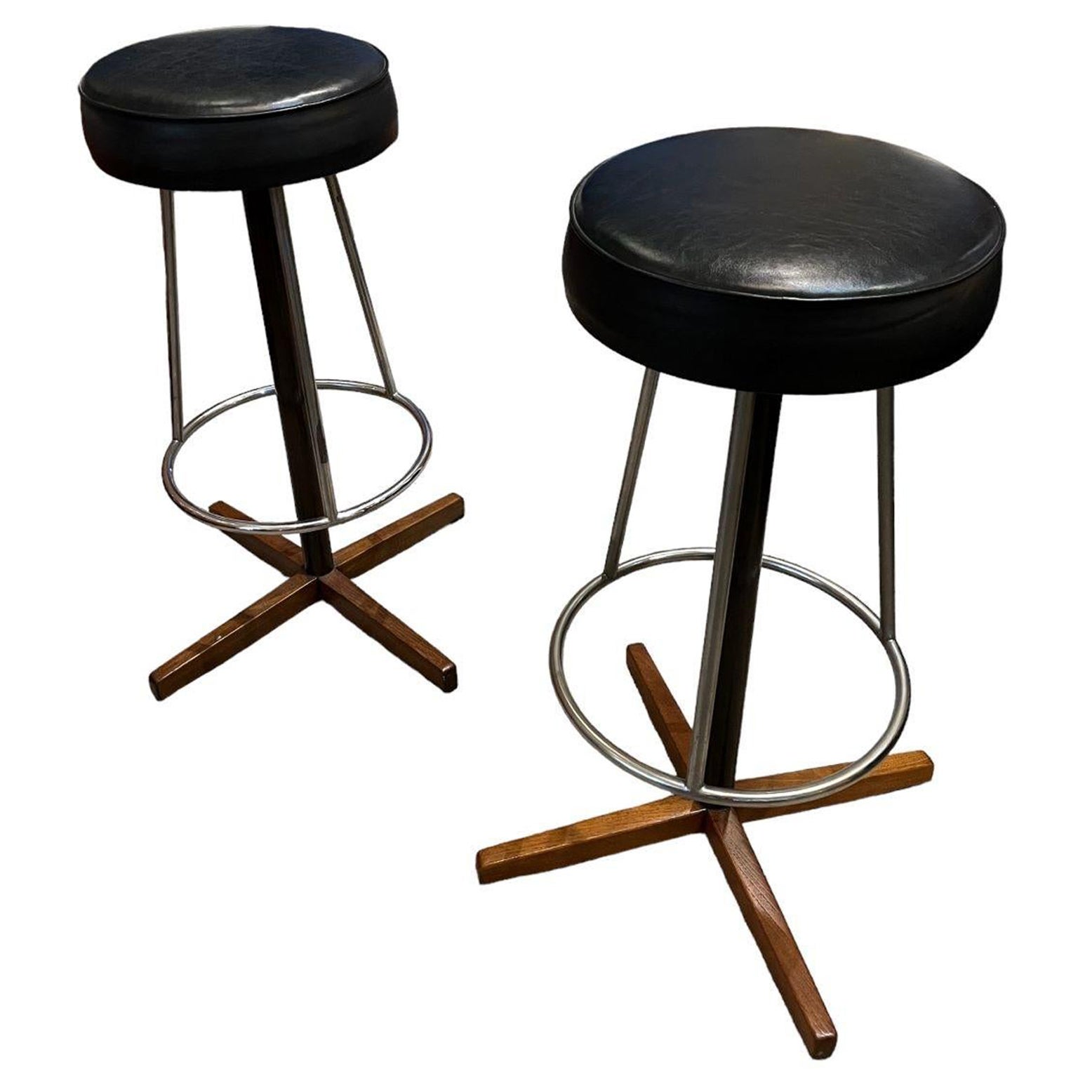 Pair Of Borje Johanson Teak & Chrome bar stools for Johanson Design.