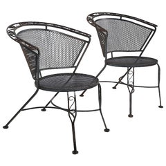 Pr. Vintage Wrought Iron Garden patio Poolside Chairs by Woodard c. 1950/60's