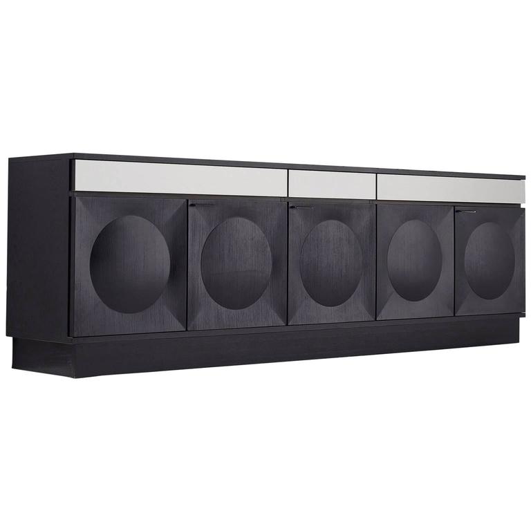 Black Brutalist Credenza in Oak and Aluminium at 1stDibs