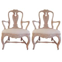 Pair of Swedish Armchairs, circa 1850 in White Painted Wood