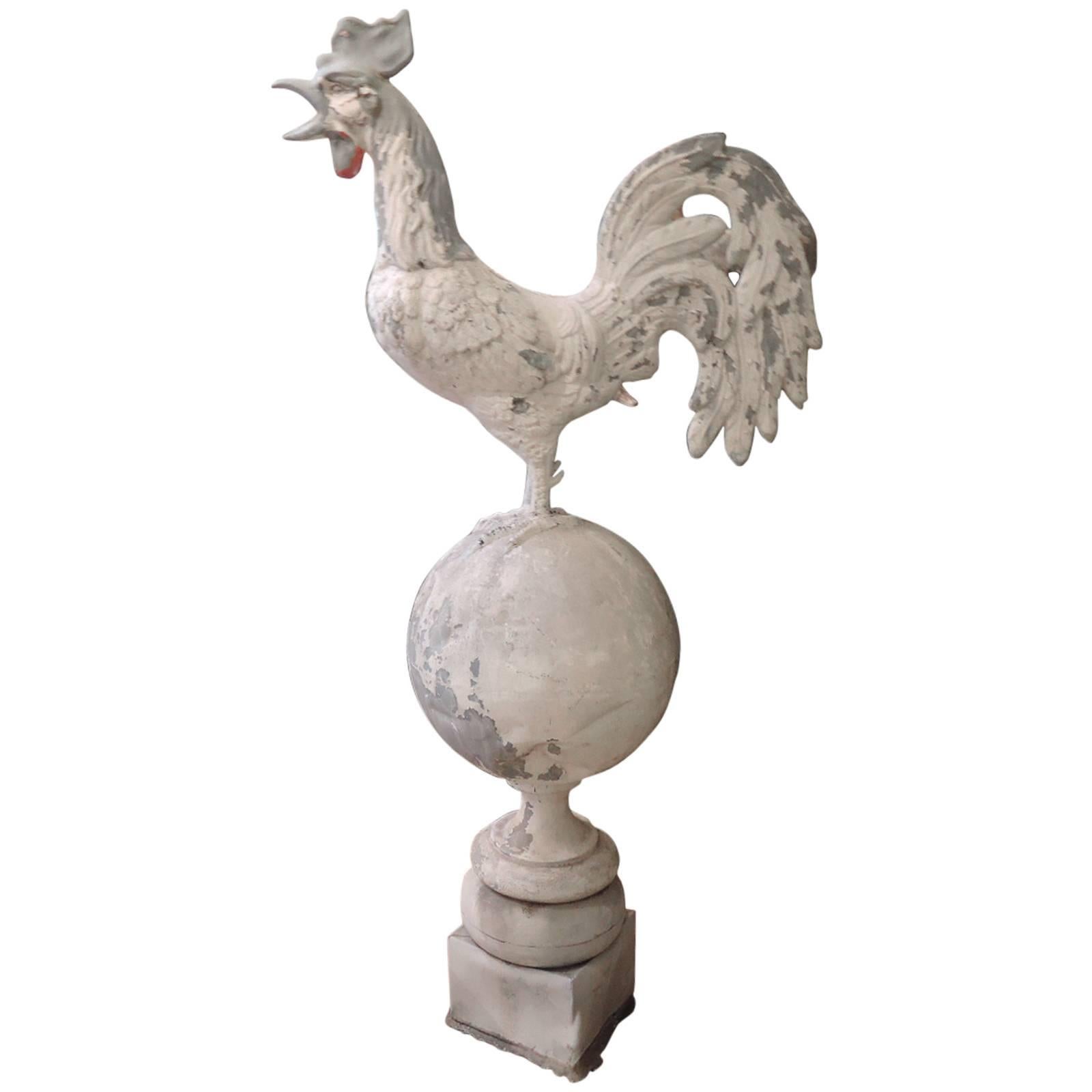 Rare Rooster Finial, in Zinc, France, 1900