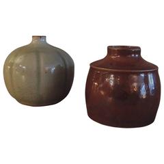Pair of Glazed Ceramic Vases by Rörstrand, Sweden, circa 1950