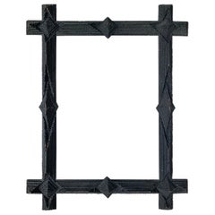 Antique Black Tramp Art Frame Folk Art Picture Frame Carved Wood Carved Oak