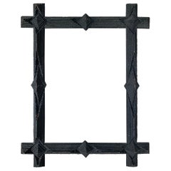 Antique Black Tramp Art Frame Folk Art Picture Frame Carved Wood Carved Oak 