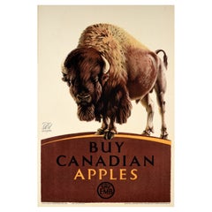 Cartel Vintage Original EMB Compra Manzanas Canadienses Empire Marketing Board Bison UK