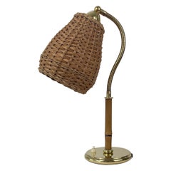 Wicker, Bamboo & Brass Table Lamp, Austria 1950s