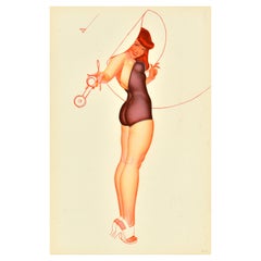 Original Vintage-Poster, Pin Up Lady, Telefonhut, George Petty, Design, Kunst, USA