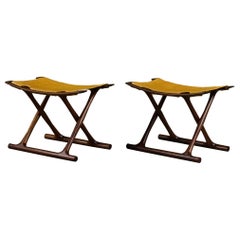Vintage Pair of Ole Wanscher "Egyptian" Rosewood Folding Stools for AJ Iversen