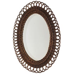 Organic Rustic Vintage Oval Willow Wall Mirror Sunburst Braided 1970s Austria