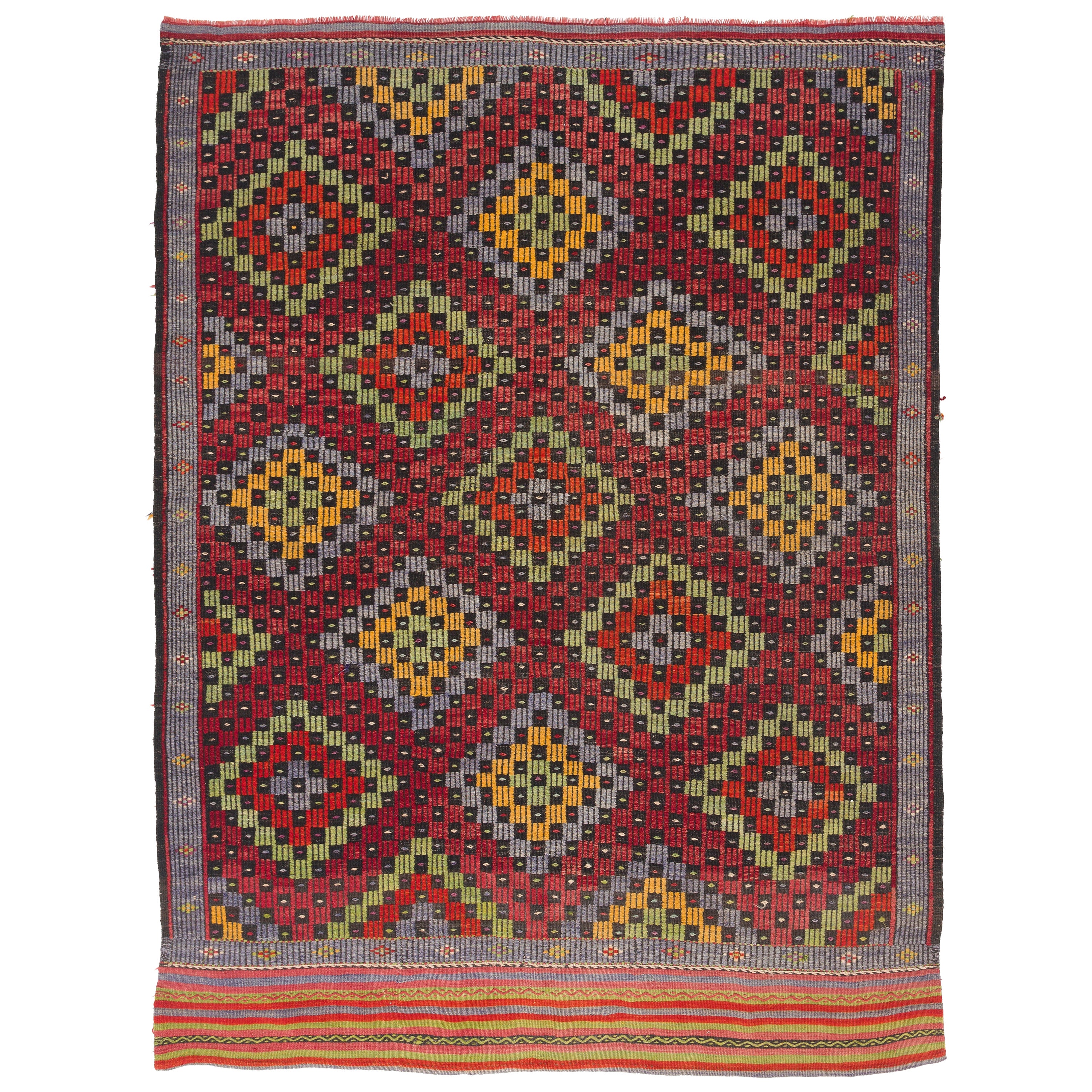 Jijim Kilim Bordado, Alfombra Tejida a Mano, Alfombra Turca de Lana de Colores, 5,8x11 Pies