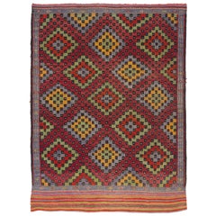 Vintage 5.8x11 Ft Embroidered Jijim Kilim, Handwoven Rug, Colorful Turkish Wool Carpet