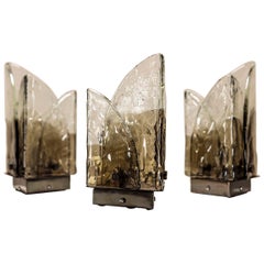 Three Green Carlo Nason Table Lamps with Leafs in Murano Glass, Italy 1970s