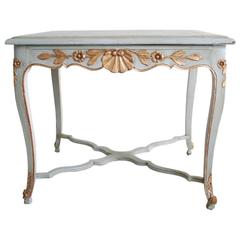Louis XV Style Hand-Carved Painted and Gilt Side Table with Drawer