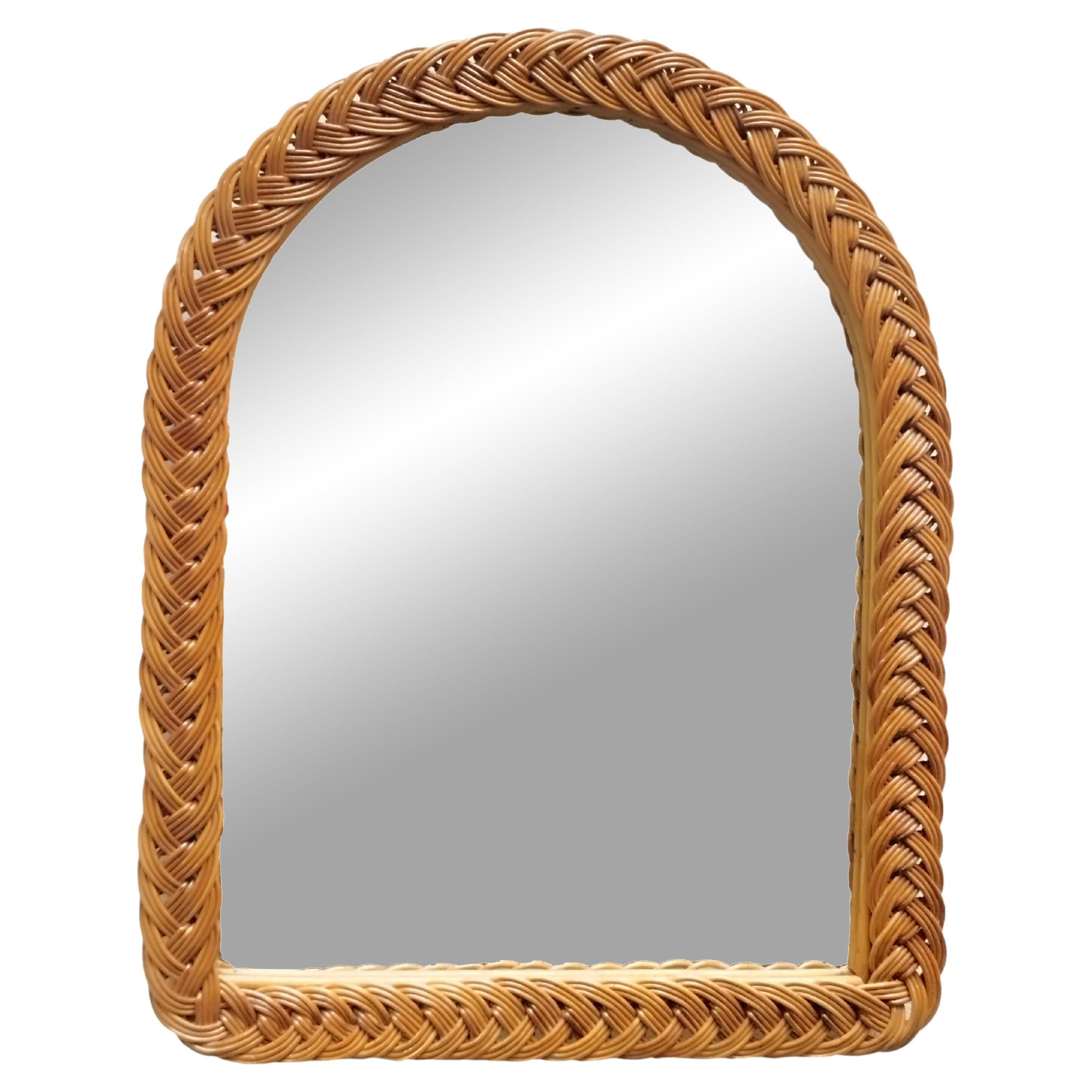 Woven Wicker Arched Wall Mirror Italy 1960s
