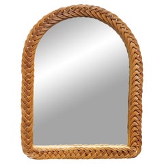 Retro Woven Wicker Arched Wall Mirror Italy 1960s