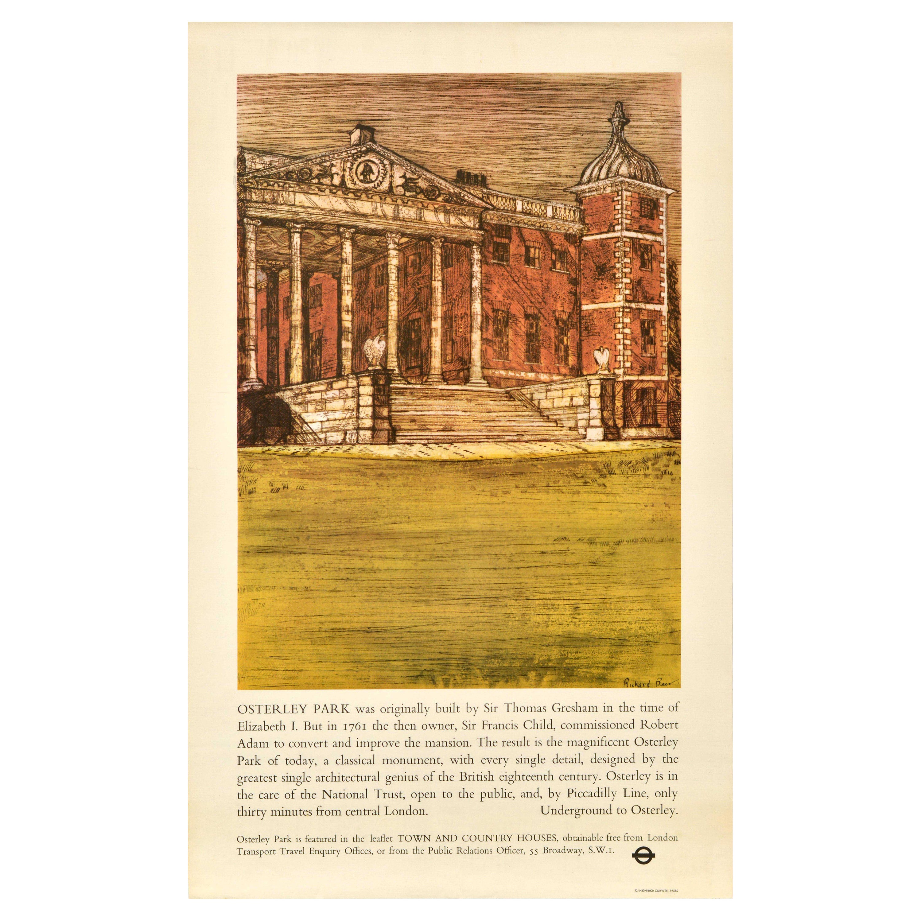 Original Vintage Travel Poster Osterley Park London Transport Country Walks UK