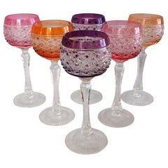 Set of 6 crystal hock / wine glasses / roemers - France, early 20th century